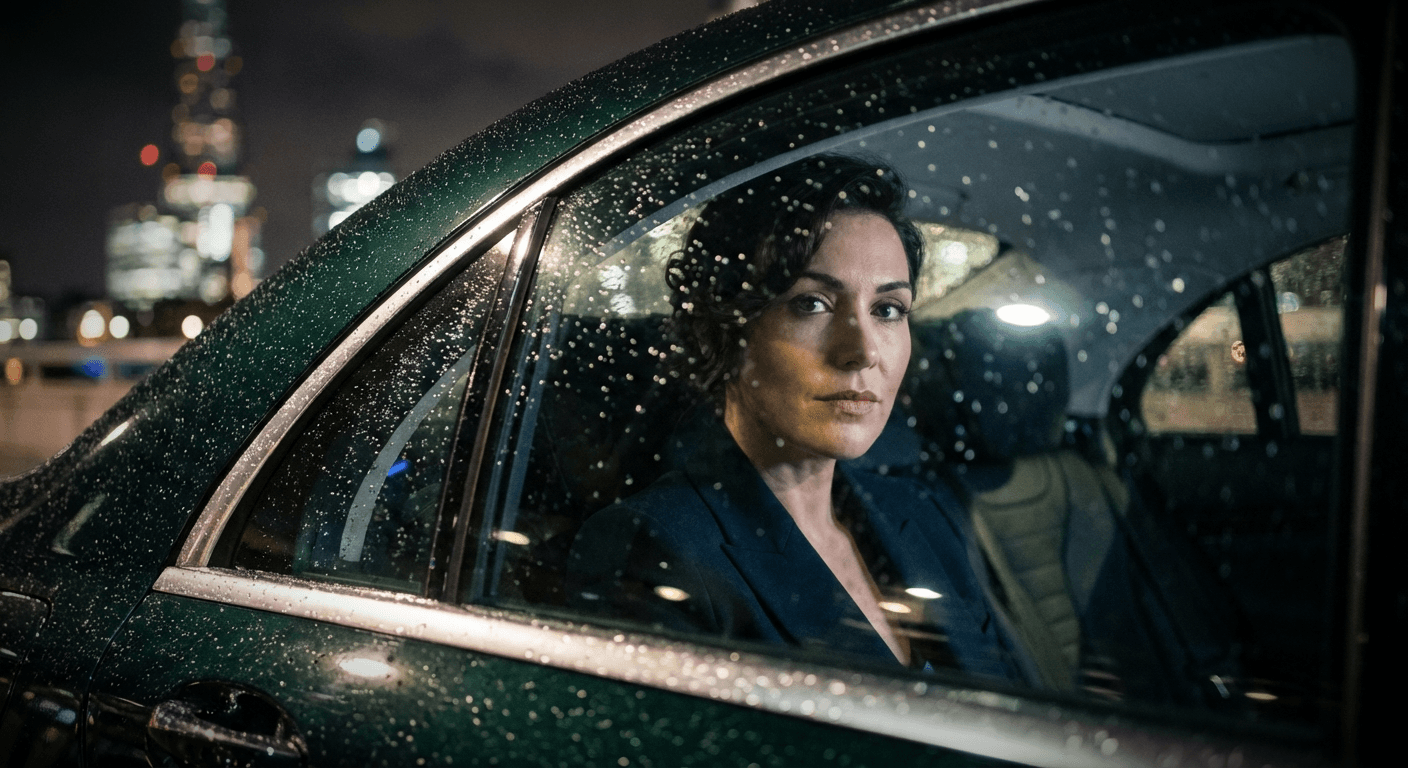 City lights through tinted glass